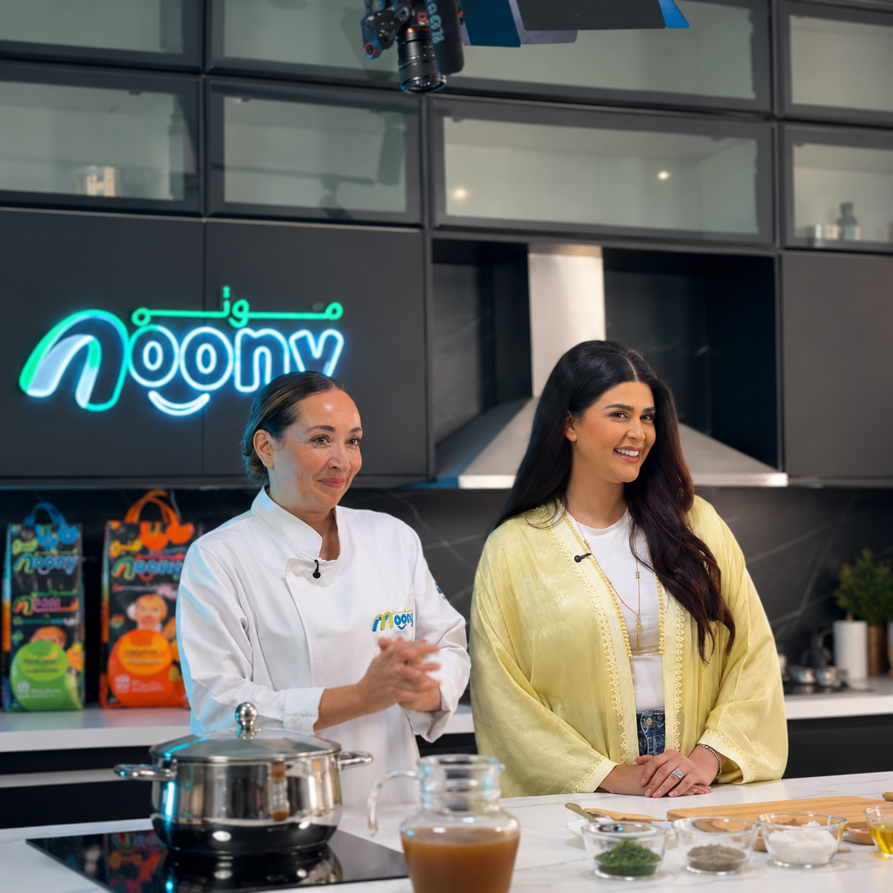 Selma Rachid and Chef Myriam Ettahri on set